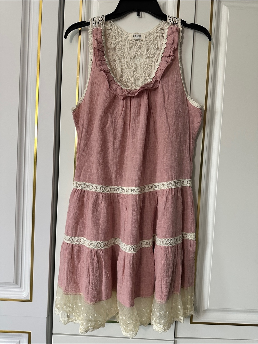 Umgee Blush Pink Lace-Trim Tiered Dress